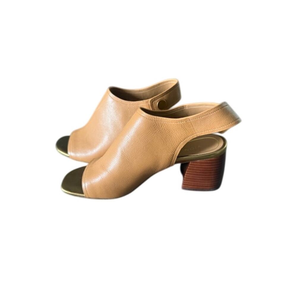 Vionic Valencia Camel Leather Slingback Block Heel Sandal Orthotic Support Sz 9